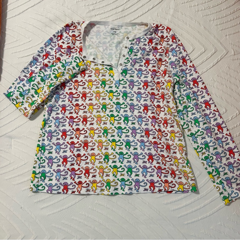 Roller Rabbit Multicolor Monkey Print Pajamas